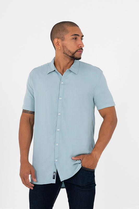 Camisa regular cuello ingles verde menta